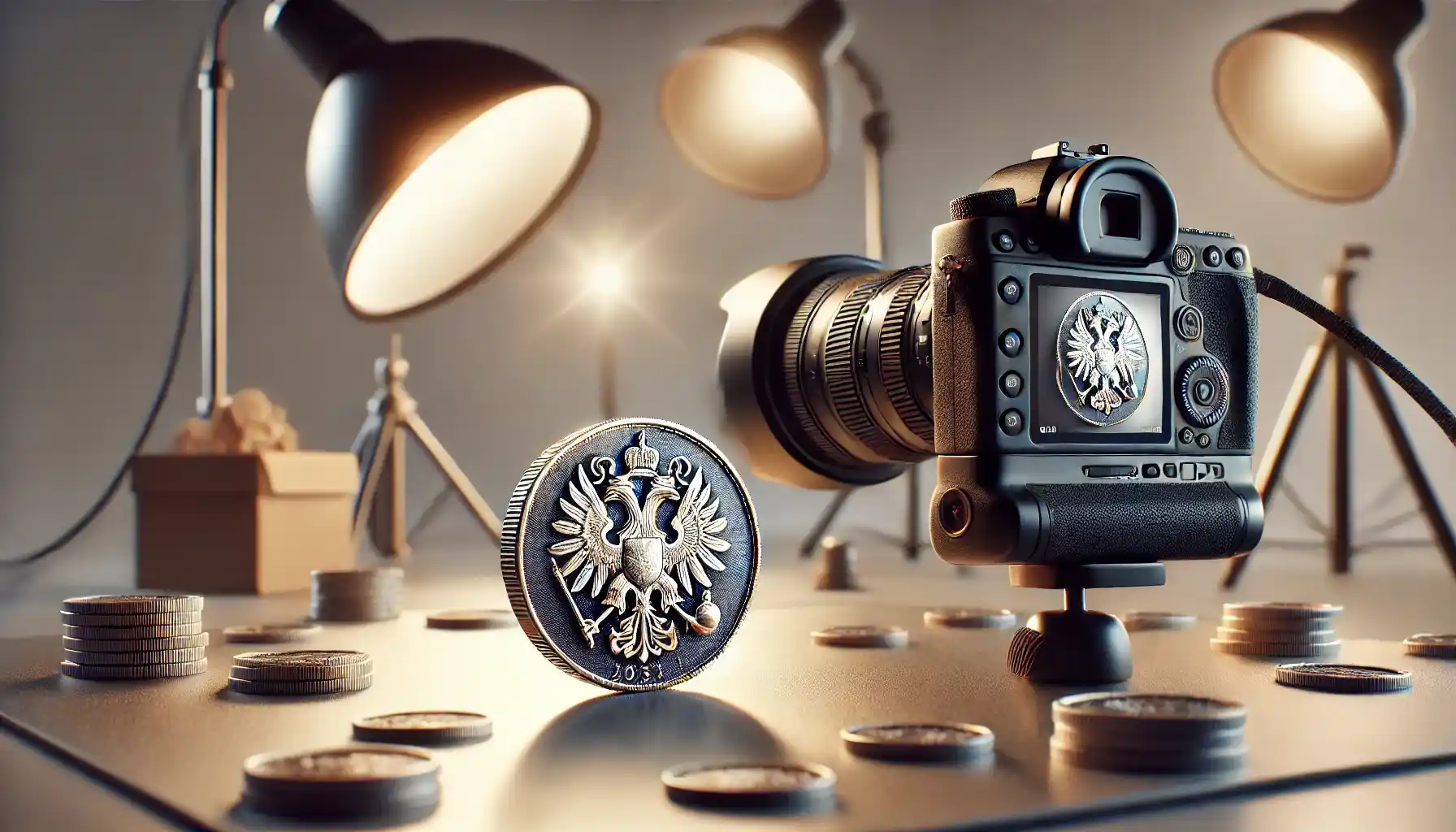 a professional setup for photographing a coin