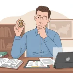 A coin dealer reviewing price guides while holding a 1993 Washington quarter